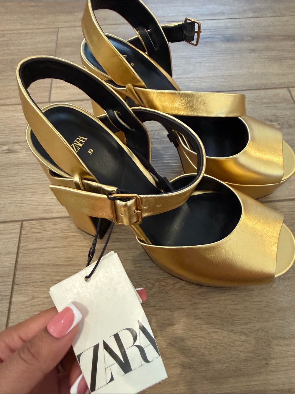 Zara Metallic Gold Platform Slingback Heels